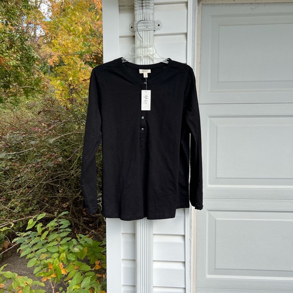 NWT Style & Co. Easy Black Cotton Henley Long Sleeve Top - Picture 1 of 5